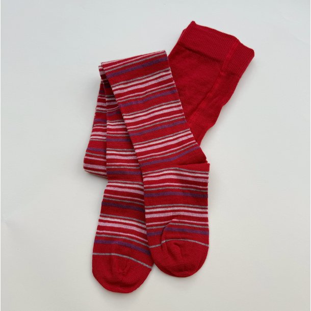 Grdo Strmpebukser Striber Uld/Bomuld - Rd