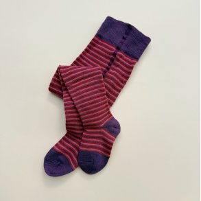 Grdo Strmpebukser Striber Uld/Bomuld - Rd/Pink/Lilla