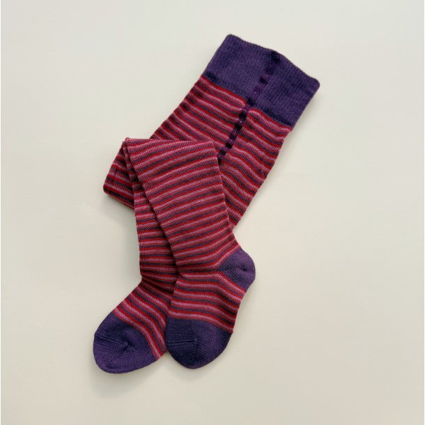 Grdo Strmpebukser Striber Uld/Bomuld - Rd/Pink/Lilla
